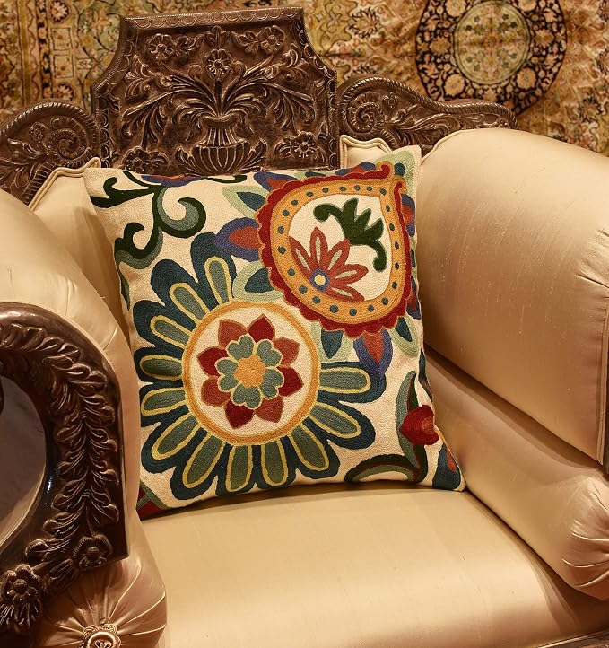 Daisy Floral Pillow Cover Teal Flower Pillowcase Flowery Outdoor Cushion Suzani - Image 2