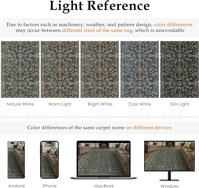 8x10 Area Rug for Living Room Black Vintage Washable Bedroom Carpet Traditional - Image 2