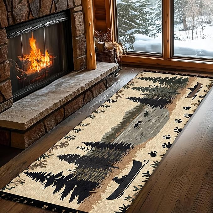 Vintage Bear Claw Fishing Boat Rug 2x7ft Elk Pine Forest Bohemian Carpet - Image 4