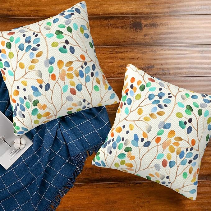 Throw Pillow Covers Colorful Leaves Spots Pillow Covers 16x16 Inch Set of 2 - Image 7