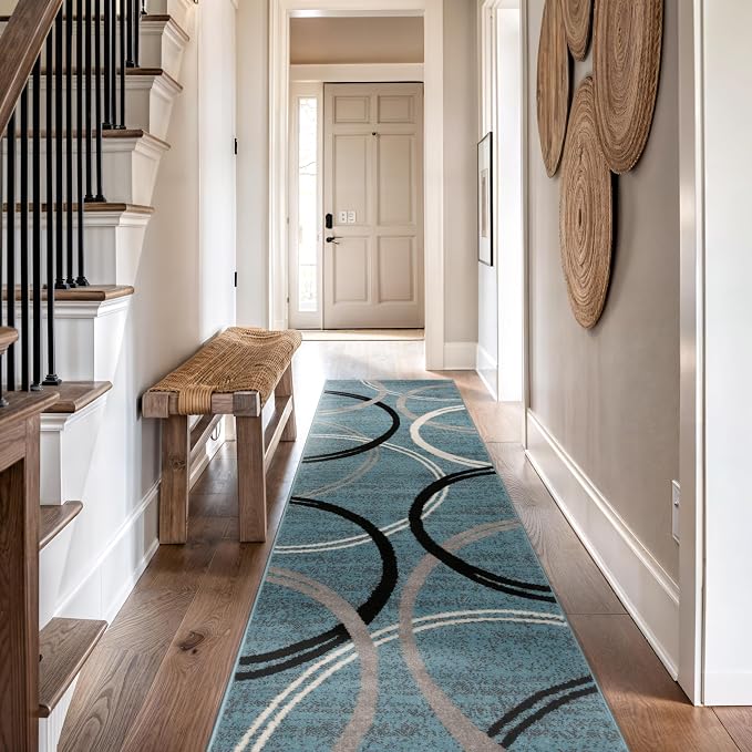 Rugshop Modern Wavy Circles Design Runner Rug, Fade-Resistant Carpet - Image 9