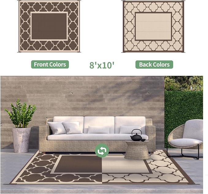 GENIMO Outdoor Rug 8' x 10' Patio Waterproof, Foldable Reversible Plastic Straw - Image 6