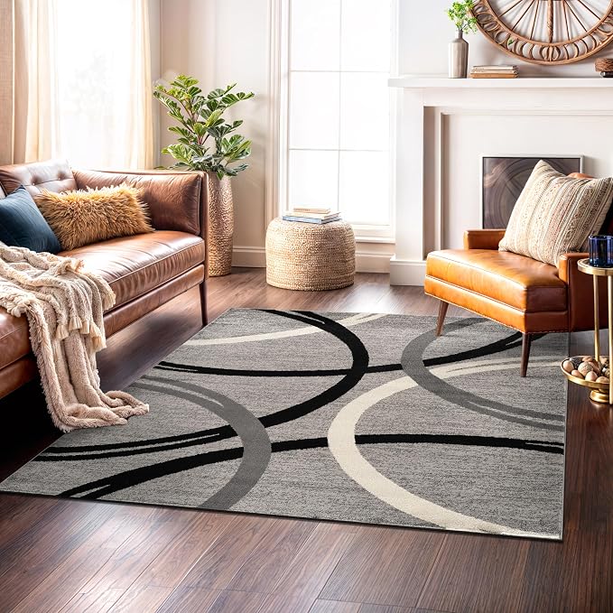 Rugshop Wavy Circles Design Square Rug, Non-Shedding Carpet by Rugshop