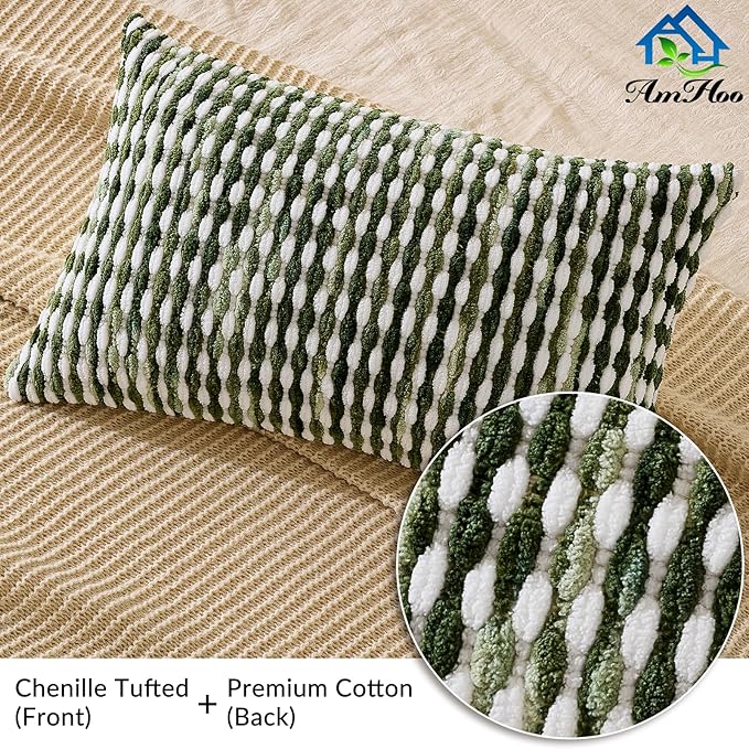 AmHoo Set of 2 Boho Chenille Pillow Cover Decorative Tufted Pillowcase - Image 4