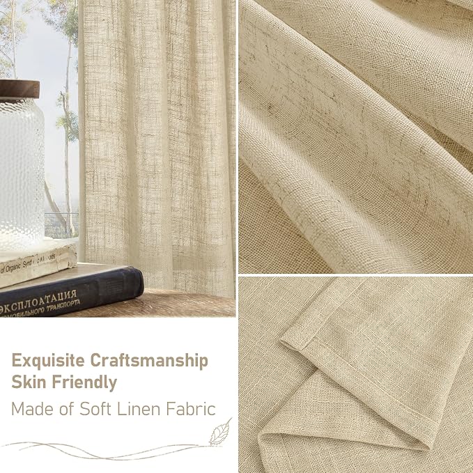 LAMIT Semi Sheer Linen Curtains 48 Inch Length 2 Panels, Light Filtering Panels - Image 6