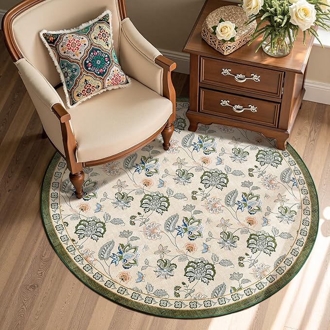 jinchan Elora 4ft Floral Round Rug by JINCHAN