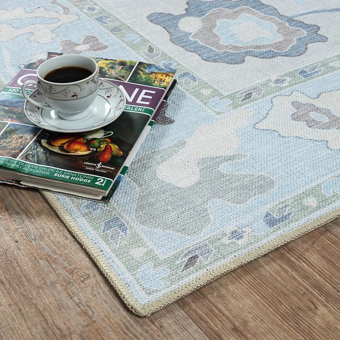 Fame Living Cream Blue Oushak Rug, Large Area Rugs - Image 8