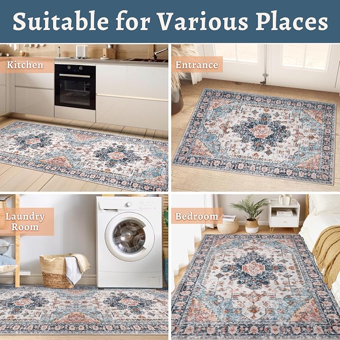 Tangsoo 3x5 Rug for Bedroom, Washable Vintage Rugs Indoor, Non Slip Accent Rug - Image 6