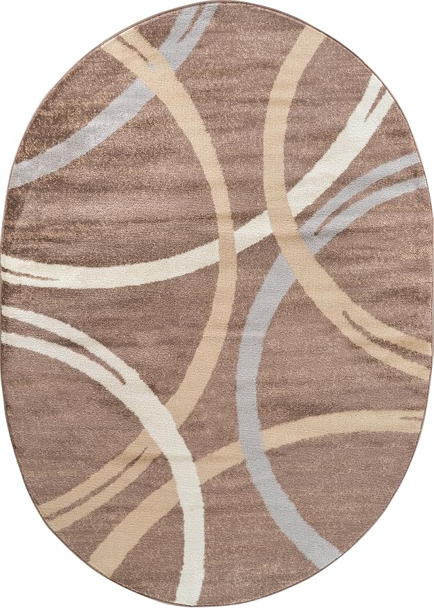 Rugshop Modern Wavy Circles Design Oval Rug, Non-Shedding Carpet - Image 2