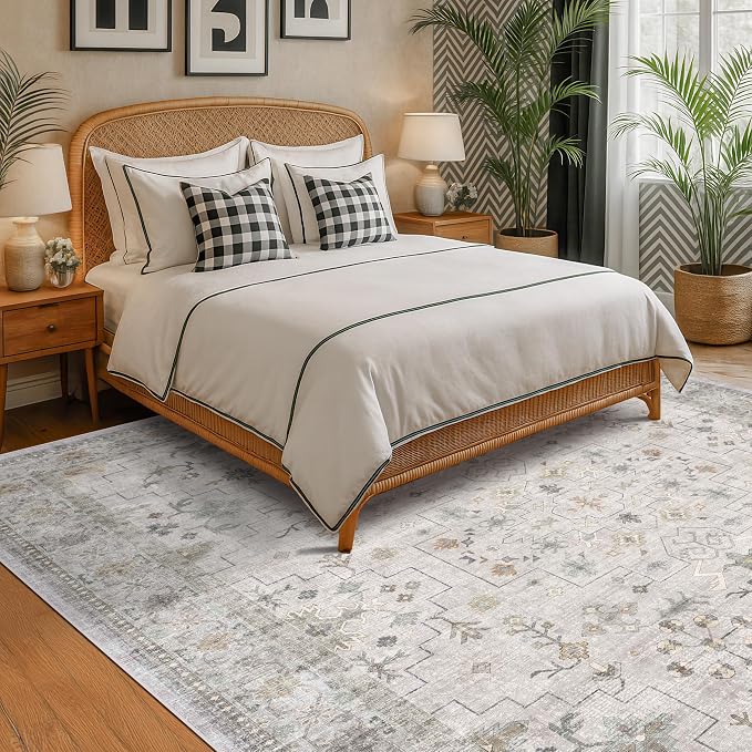 Boho Light Grey Living Room Rug 7x10 - Image 3