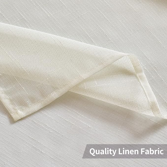 MIULEE 2 Panels Natural Linen Look Textured Sheer Curtains Elegant Solid Ivory - Image 3