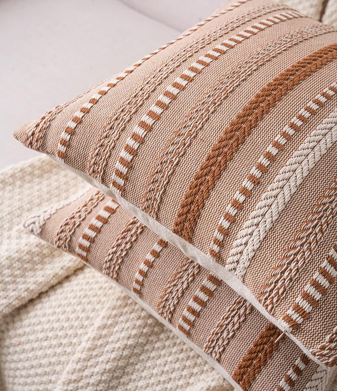 Boho Throw Pillow Covers 20x20 Inch Set of 2, Farmhouse Decorative Couch Pillow - Image 2