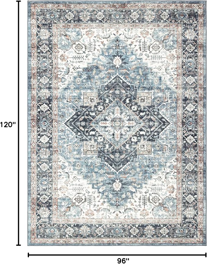 Area Rug 8×10, Large Vintage Boho Rug, Ultra-Soft Low Pile, Non Slip, Stain - Image 2