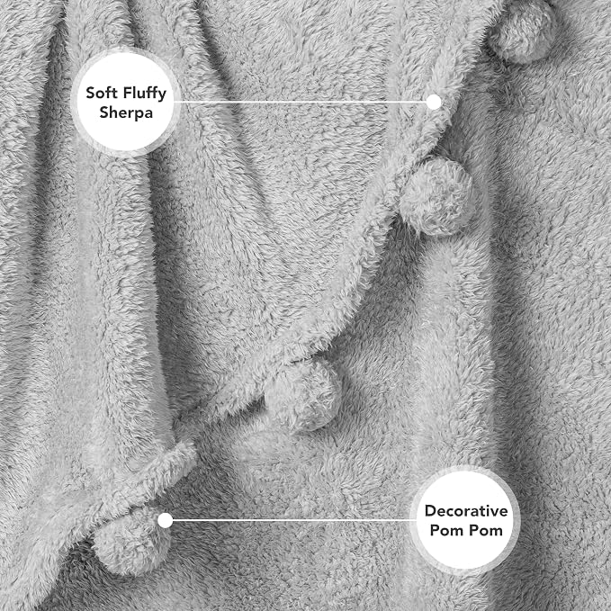 Pavilia Light Grey Sherpa Throw Blanket - Image 3