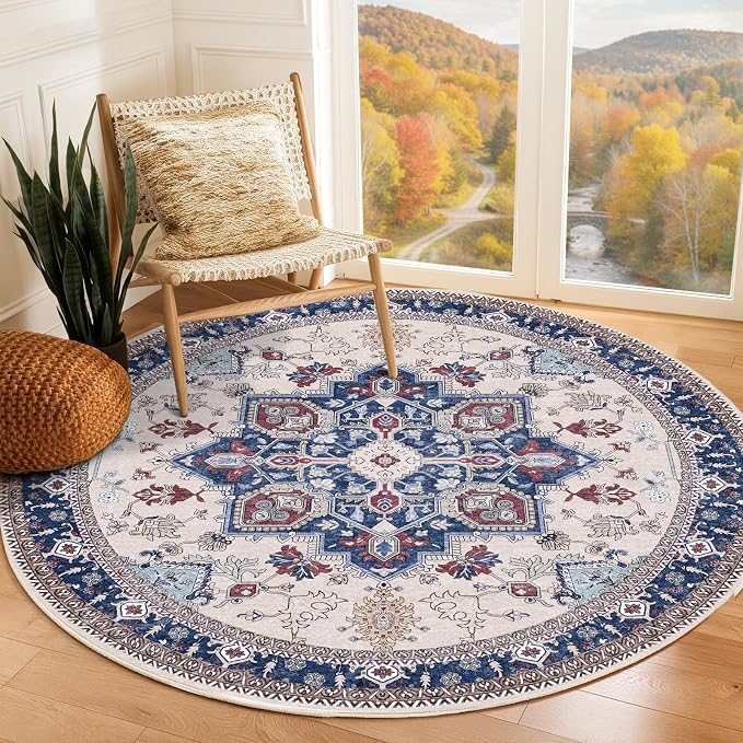 OPPODREAM Thin Round Rug 4ft, Washable Circle Rug 4ft by OPPODREAM