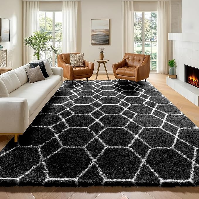 ONASAR 6x9 Area Rugs for Living Room Bedroom, Washable Large Fluffy Black and by ONASAR
