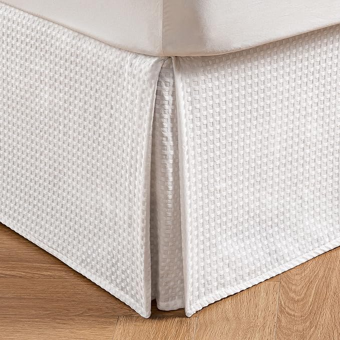 MIYE Pleated Waffle Weave Bed Skirt, Tailored Dust Ruffle 14 Inch Drop Easy Fit by MIYE