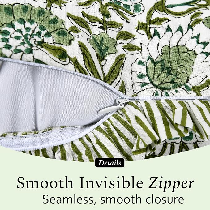 CPC Agate Green 100% Cotton Block Print Ruffle Sham Cover 20X30 inch Pack of 2 - Image 6