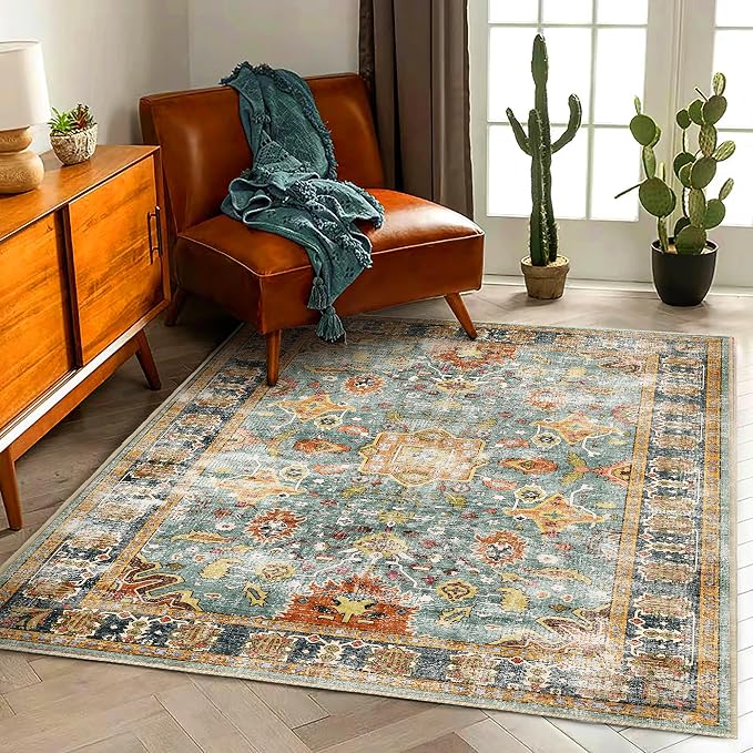 Area Rug 5'x7' Washable Vintage Traditional Floor Cover Foldable Thin Retro by CHAMPLANT