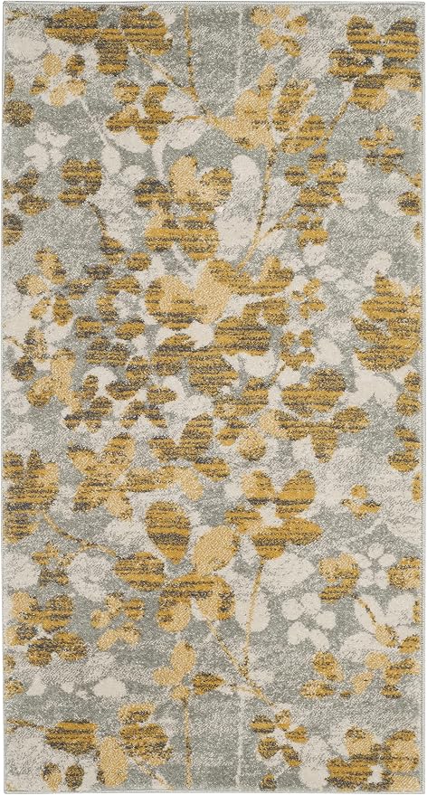 SAFAVIEH Evoke Collection 2'2" x 4' Grey / Gold EVK236P Floral Non-Shedding by SAFAVIEH