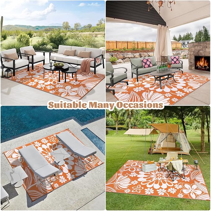 Ileading Outdoor Plastic Straw Rug 6x9ft Funny Floral Style Reversible Patio - Image 8
