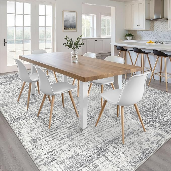 8x10 Area Rugs Living Room: Washable Large Neutral Grey Rug Abstract Soft - Image 5