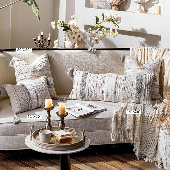 BlissBlush Gray Decorative Throw Pillow Cover 20x20 Combo Set of 2 Square Boho - Image 6