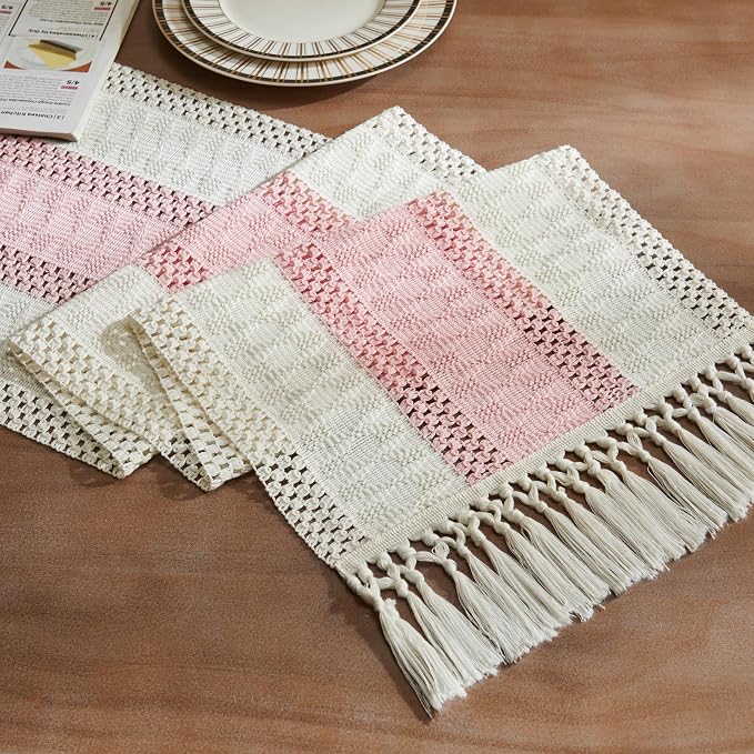 ZeeMart Macrame Style Bicolor Stitching Table Runner, 14 x 108 Inch Light by ZEEMARTONLINE