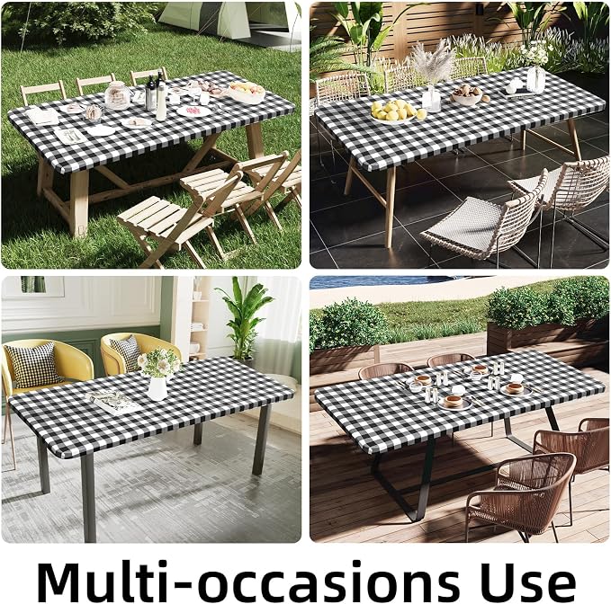 Smiry Square Picnic Table Cloth, Elastic Waterproof Fitted Vinyl Tablecloths - Image 6