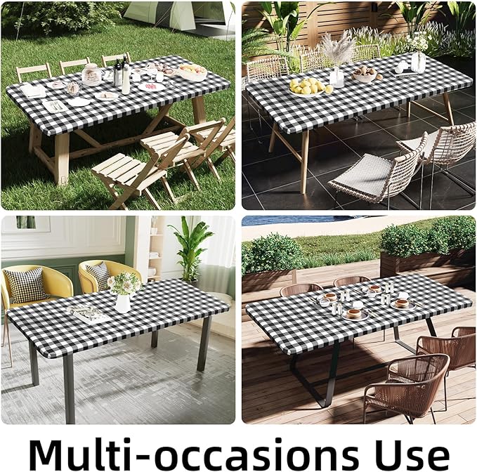 Smiry Square Picnic Table Cloth, Elastic Waterproof Fitted Vinyl Tablecloths - Image 6