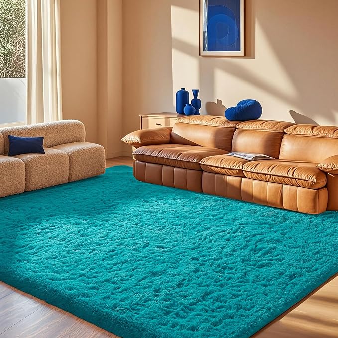 Ophanie Teal Rugs for Living Room Bedroom, 6x9 Fluffy Fuzzy Furry Carpet - Image 5