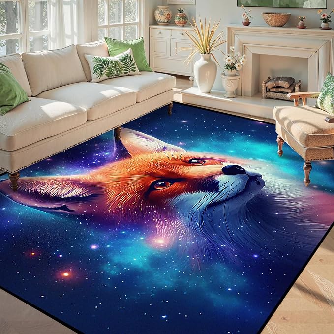 5' X 7' Galaxy Fox Rug 3D Cute Foxes Area Rugs - Image 7