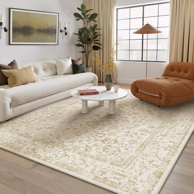 5x7 Brown Area Rug Non Slip Vintage Living Room Distressed Machine Washable by PureCozy