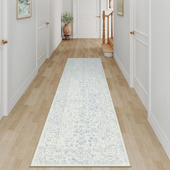 2x8 Blue Runner Rug Hallway Non Slip Kitchen Vintage Distressed Long Carpet by PureCozy