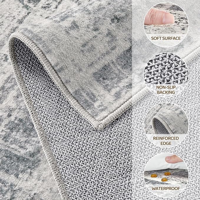 Area Rug for Living Room: 6x9 Washable Neutral Abstract Modern Soft Rugs Non - Image 7