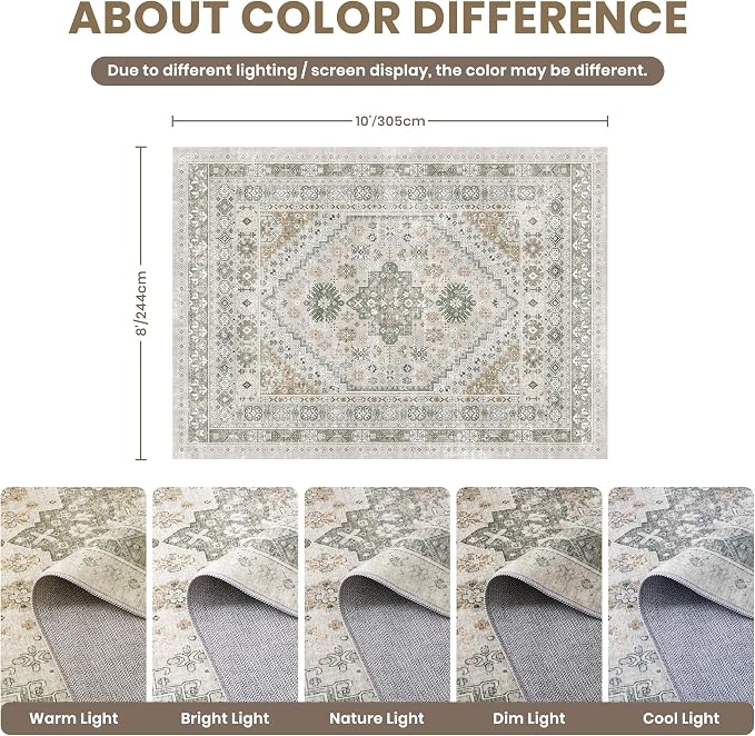 zesthome 8x10 Area Rugs for Living Room, Non-Slip Backing Washable Rugs - Image 2