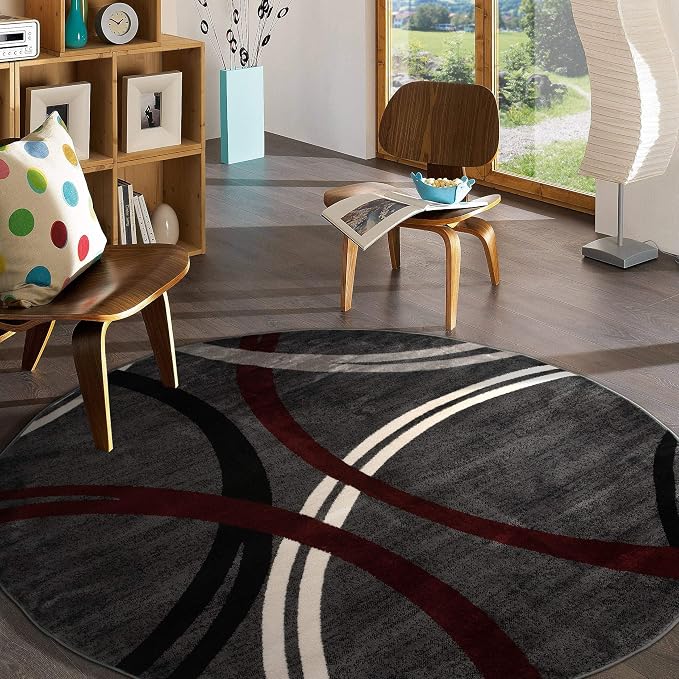 Rugshop Modern Wavy Circles Design Non-Shedding Round Rug, Carpet - Image 8