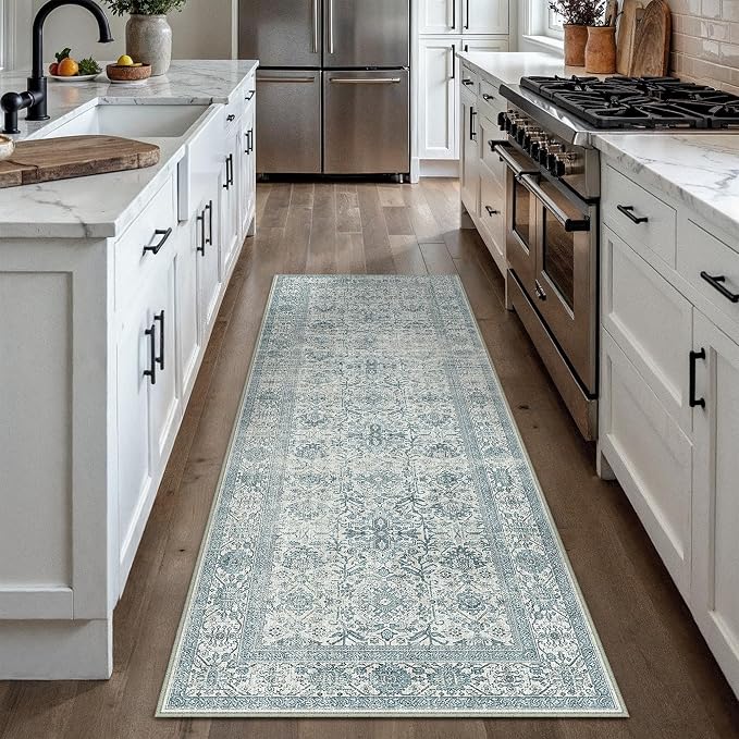 Blue Runner Rug 2x6 Vintage Area Carpet Hallway Long Indoor Kitchen Washable - Image 5