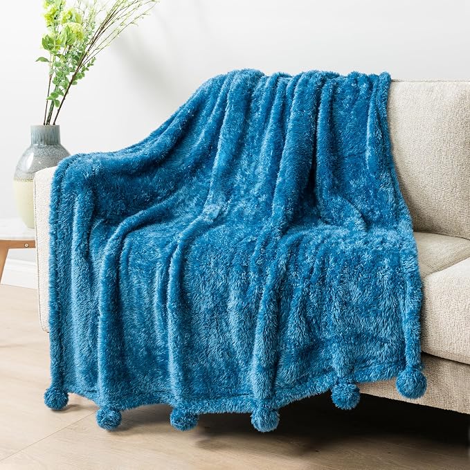 PAVILIA Teal Sherpa Throw Blanket - Image 2