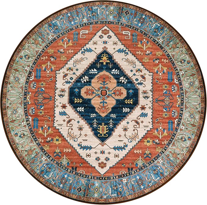 Lahome Boho Washable 4Ft Round Area Rug, Non-Slip Throw Untra-Thin Small Round - Image 9