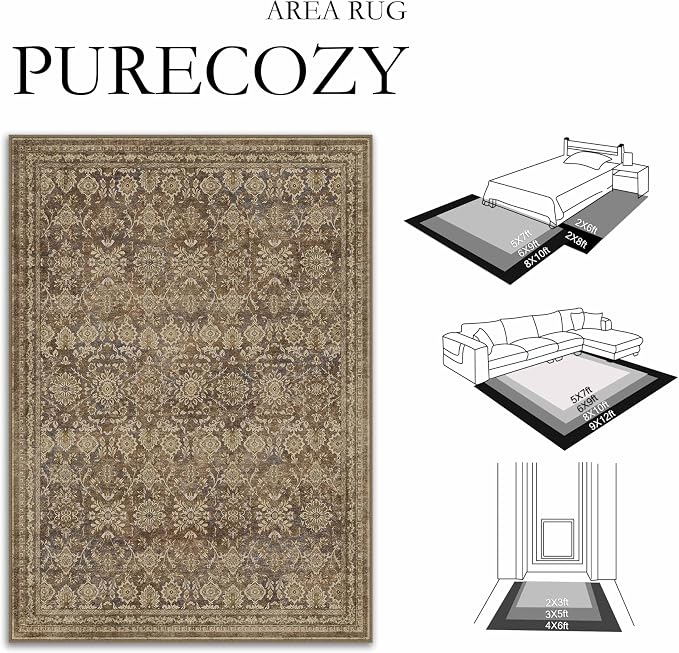 5x7 Vintage Area Rug Brown Washable Living Room Large Non Slip Carpet Bedroom - Image 2