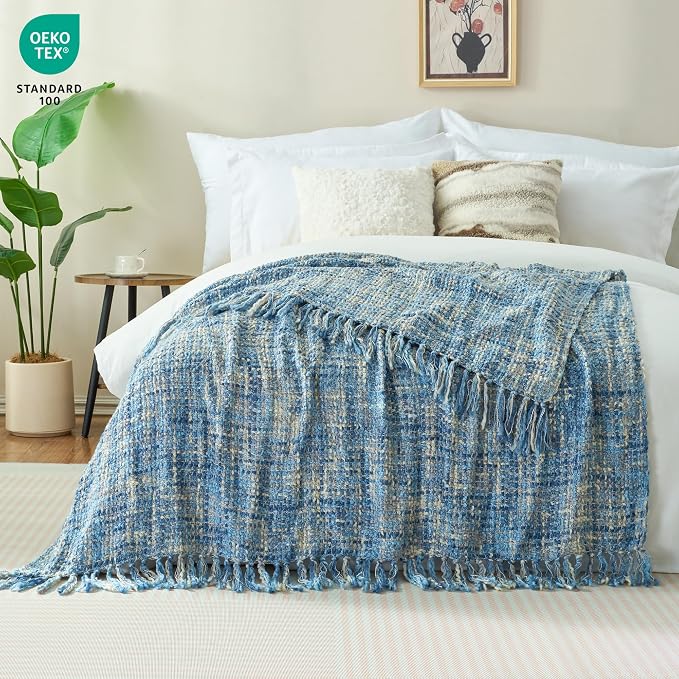 Multi-Color Light Blue Cable Knitted Throw Blanket - Image 2