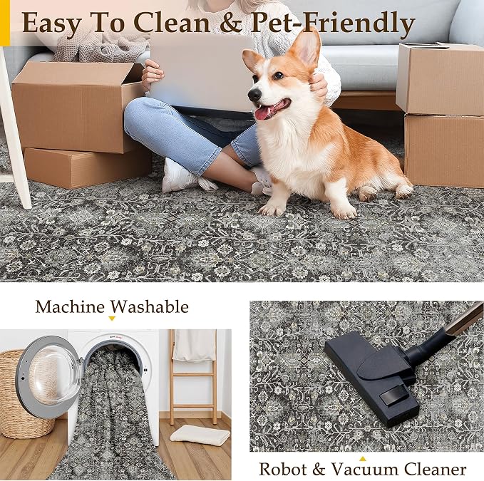 Black Runner Rug 2x10 Vintage Area Carpet Hallway Long Indoor Kitchen Washable - Image 4