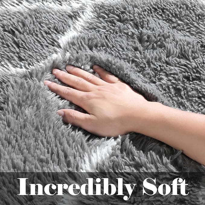 ONASAR Area Rugs for Living Room Bedroom, 5x8 Washable Fluffy Grey and White Rug - Image 3