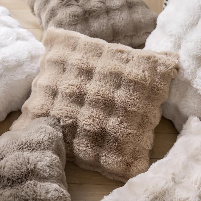 Pack of 2 Thick Plush Throw Pillow Covers Fluffy Wave Faux Fur Decorative - Image 5