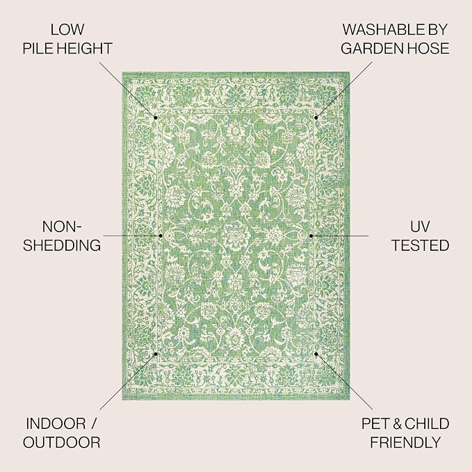 JONATHAN Y Weave Floral Indoor Outdoor Area Rug 4X6 Cream/Green, Tela Bohemian - Image 3