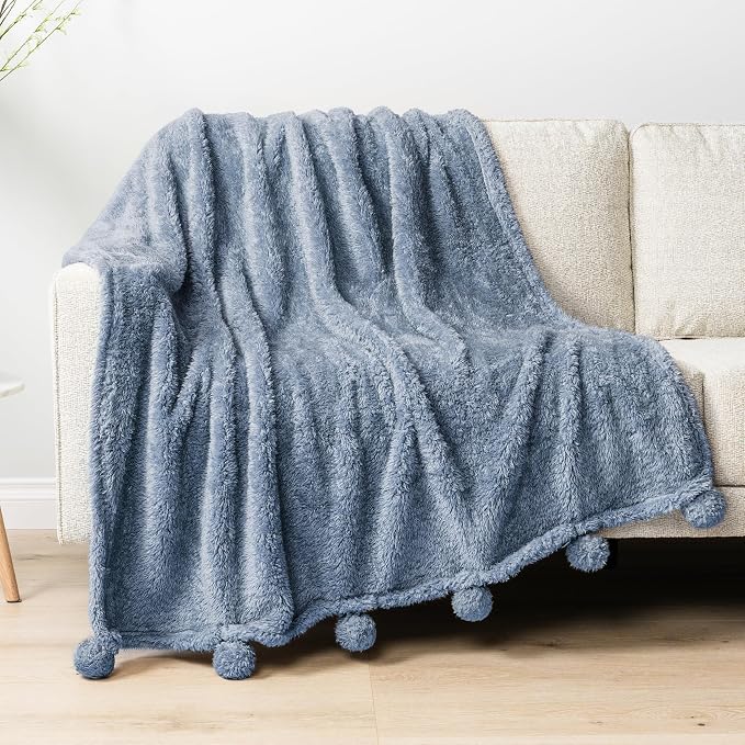 PAVILIA Blue Sherpa Throw Blanket - Image 2