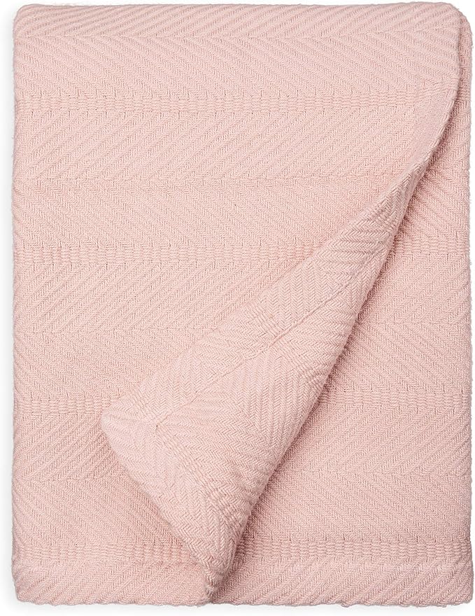 Sticky Toffee Cotton Throw Blanket 60x50 in – Woven Lightweight Blush Pink by StickyToffee