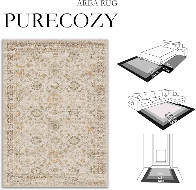Beige 6x9 Area Rug Non Slip Vintage Living Room Distressed Machine Washable - Image 9