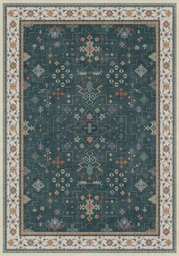 Dark Green Vintage 7x10 Washable Rugs - Image 2